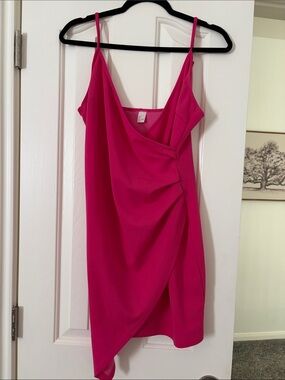 Fuchsia Slip Dress with Draped Wrap Front